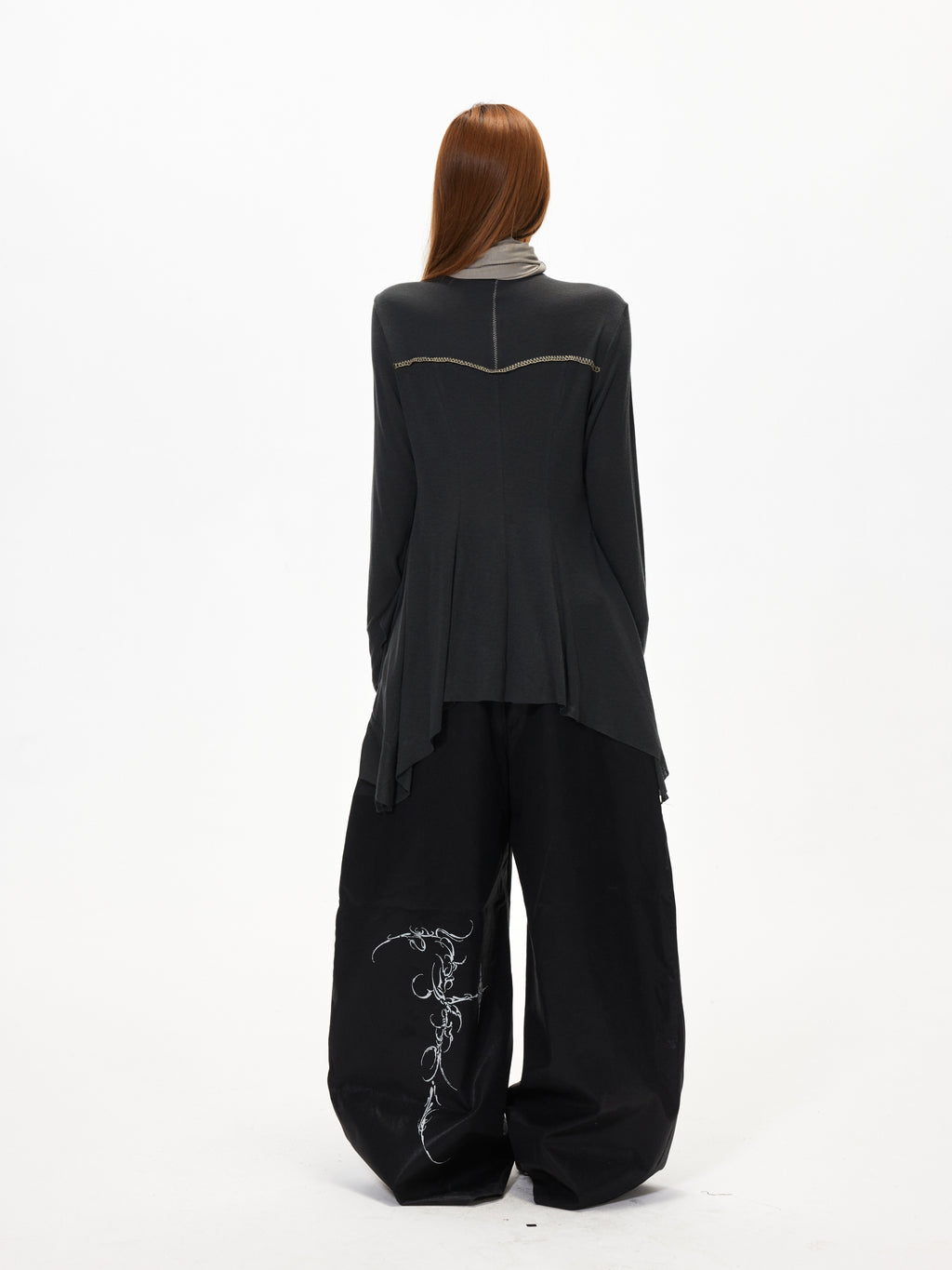 3mode 26ss Qishanminglizi Collaboration Edition - Snap-Button Curved Wide-Leg Pants