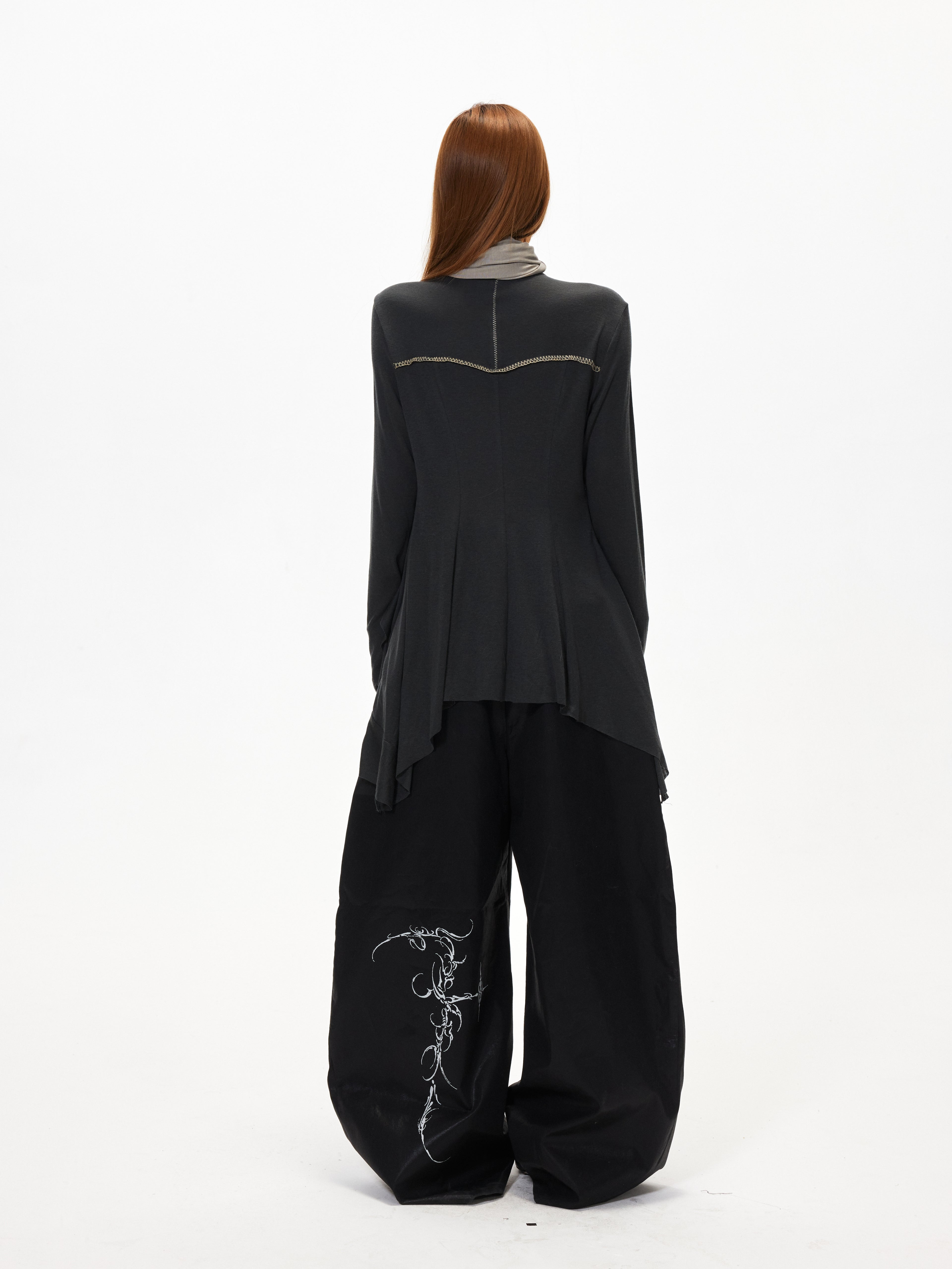 3mode 26ss Qishanminglizi Collaboration Edition - Snap-Button Curved Wide-Leg Pants