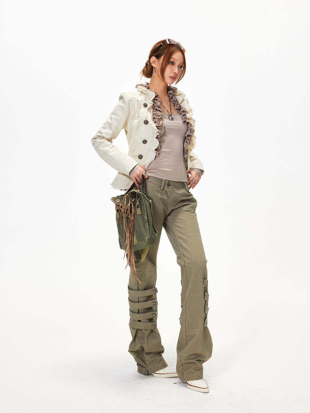 3mode 26ss Qishanminglizi Collaboration Edition - Snap-Button Hem Straight Leg Pants