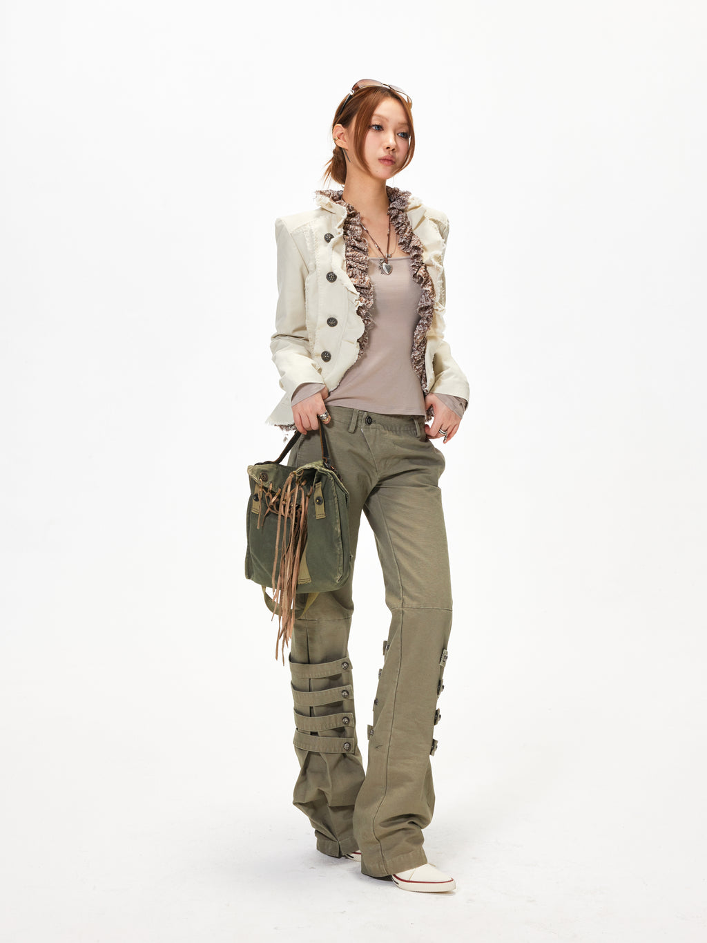 3mode 26ss Qishanminglizi Collaboration Edition - Snap-Button Hem Straight Leg Pants