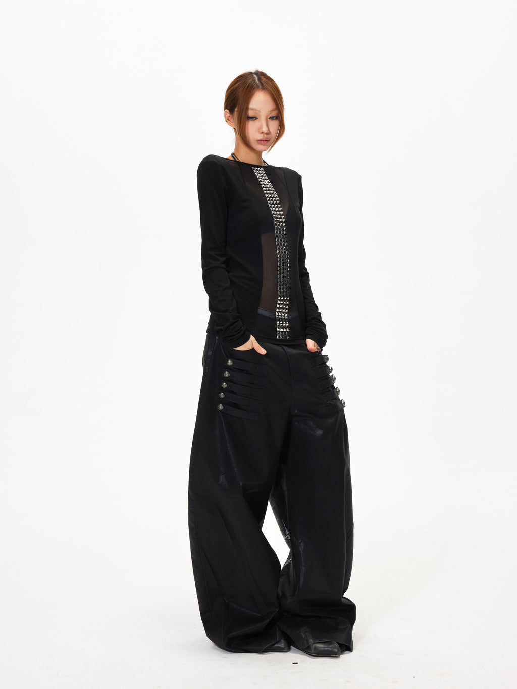 3mode 26ss Qishanminglizi Collaboration Edition - Sheer Mesh Panel Long Sleeve Top