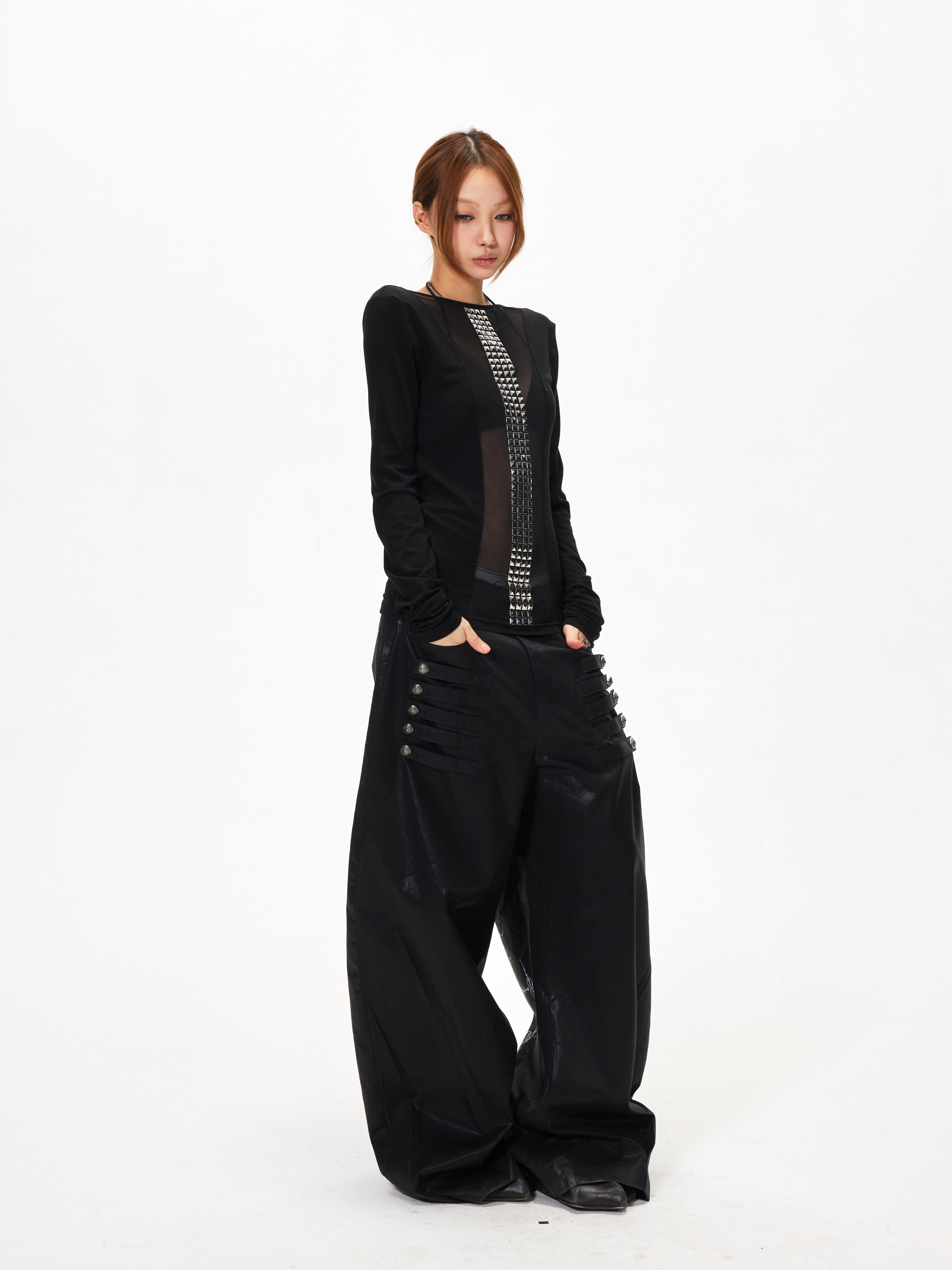 3mode 26ss Qishanminglizi Collaboration Edition - Sheer Mesh Panel Long Sleeve Top