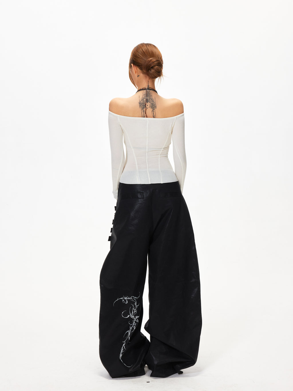 3mode 26ss Qishanminglizi Collaboration Edition - Snap-Button Curved Wide-Leg Pants