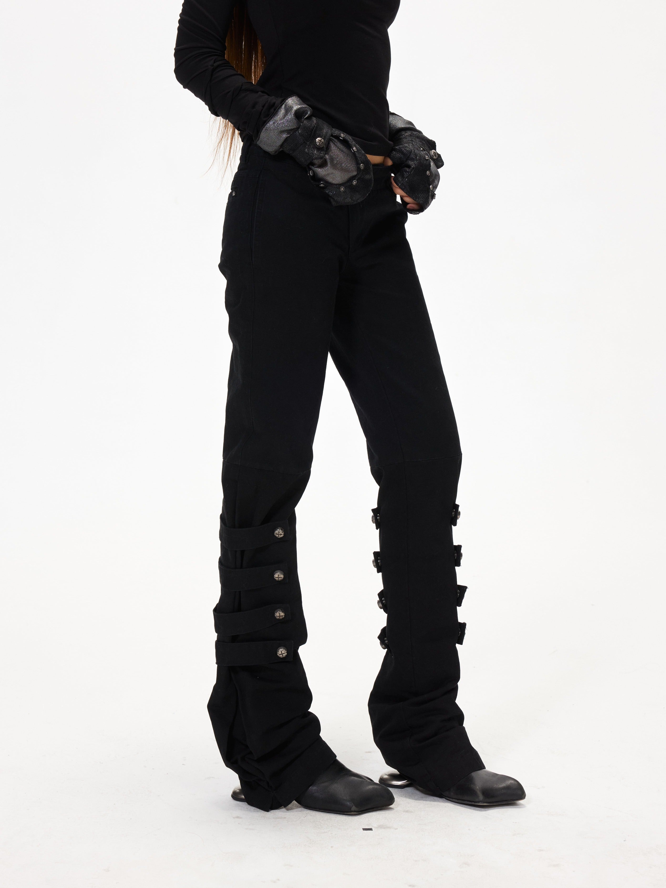 3mode 26ss Qishanminglizi Collaboration Edition - Snap-Button Hem Straight Leg Pants